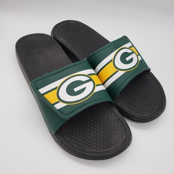 Green Bay Packers Slide Sandals Mens Size Large 11-12 Green Gold - Picture 5 of 8